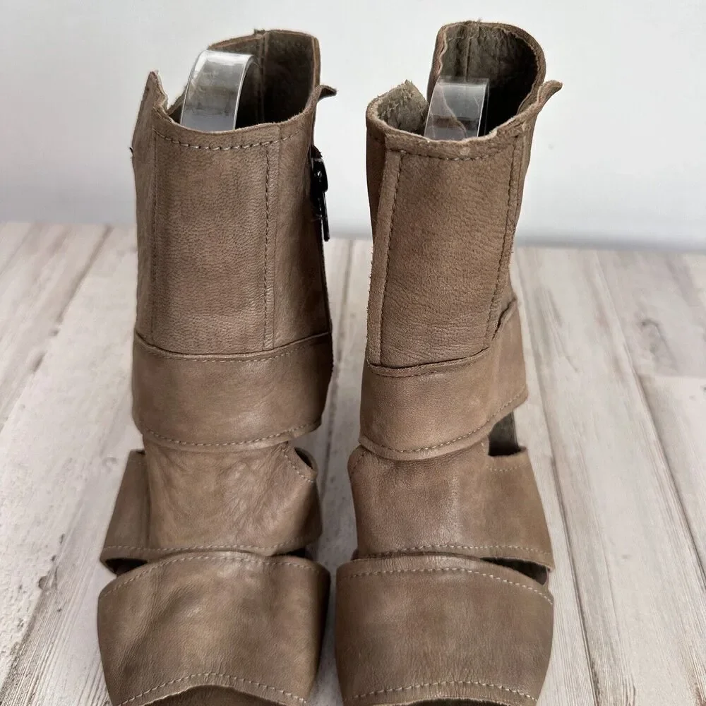 Free People Effie Booties Boots 38 7.5‎ Zipper Cut Out Trendy Summer Party Stone